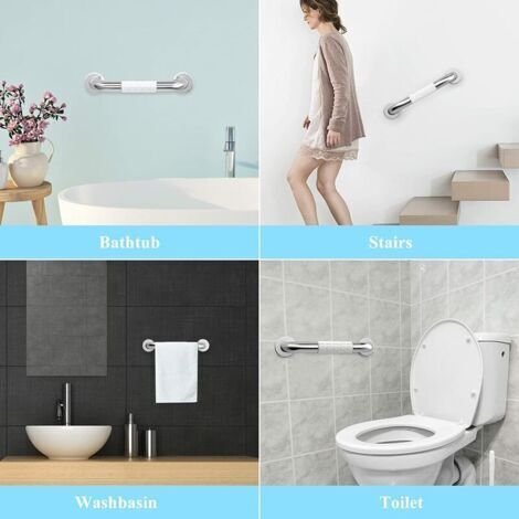 Barres d'appui WC, barres d'appui salle de bain inox murales blanc 40 cm (1/3)