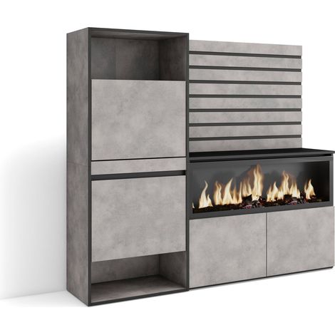 Skraut Home - Zapatero, Armario zapatos botas, 167x145x35 cm, Dormitorio, habitación, Chimenea eléctrica XXL, Listones Decorativos, Estilo Moderno, Gris Cemento (1/5)