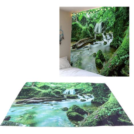 Dekorativer Wandteppich mit Waldbachmotiv, 150 x 150 cm, für das Zuhause. (1/5)