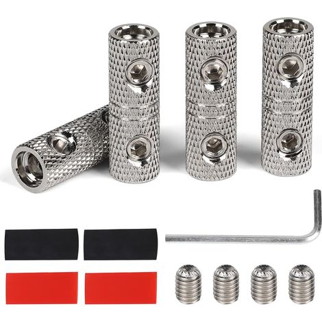 4 Pcs Connecteurs Bout à Bout 10mm² avec 4 Gaine Thermorétractables, Audio de voiture Cosses Electriques à Sertir, 8 AWG Connecteur à Sertir de Câble de Batterie, Laiton Cosses de Câble à Bout (1/5)