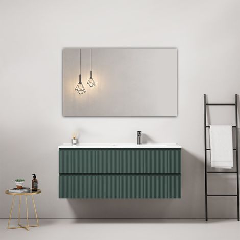 Mobile bagno sospeso cannettato 120 cm Verde Comodoro Lavabo a Destra in Ceramica Specchio Quadro - Fiji Paint (1/4)