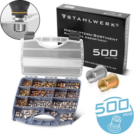 STAHLWERK Set di dadi per rivetti 500 pezzi rivetti filettati Manicotti