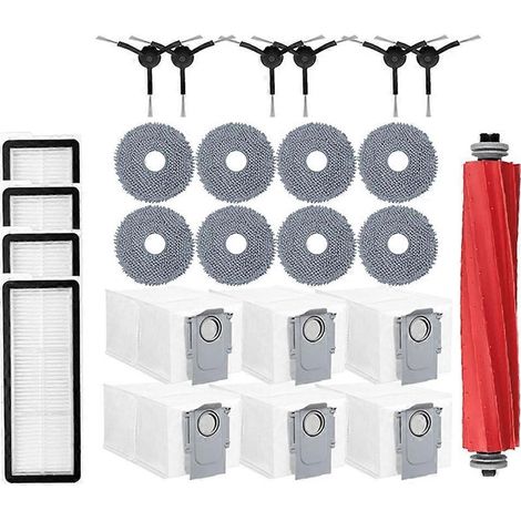 Pièces de rechange pour aspirateur Roborock QR 798 / Roborock QV 35A : brosse principale, lingette de nettoyage, filtre HEPA et sac à poussière.