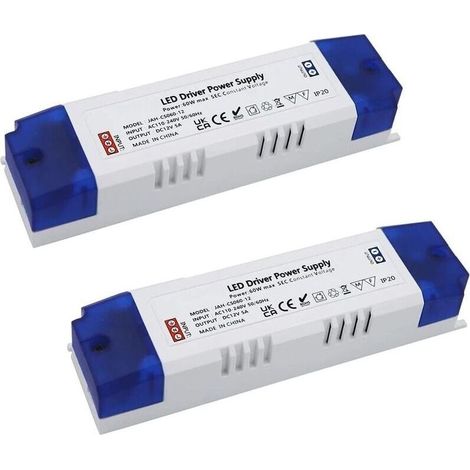 Alimentation LED 5A 60W, Transformateur LED 60W LED Driver DC 12V 5A, Alimentation à commutation régulé CC AC universelle 2pc (1/4)