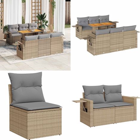 vidaXL Salon de jardin avec coussins 7 pcs beige résine tressée (1/5)