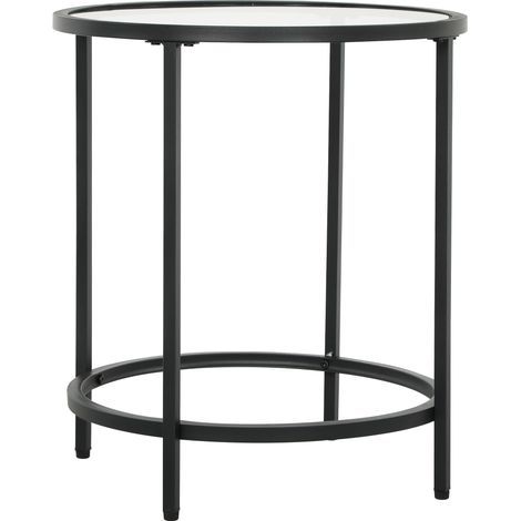 Table d'appoint ronde avec plateau en verre et structure en métal, petite table basse pour salon ou chambre, noire (1/5)