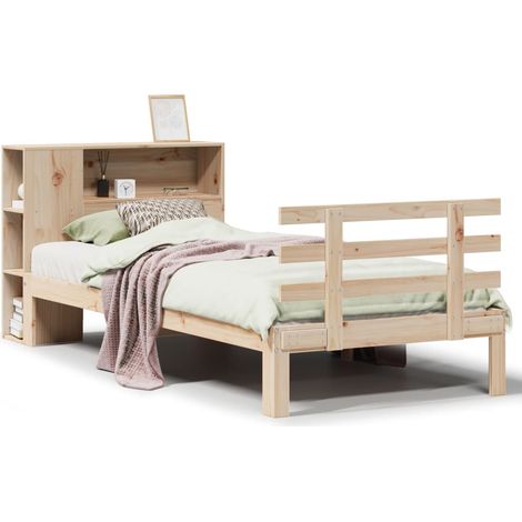 Lit simple  Lit adulte  Lit bibliothèque sans matelas 75x190 cm bois de pin massif