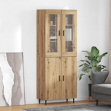 Highboard 2 pcs Artisan-Eiche Engineered Wood und Glas