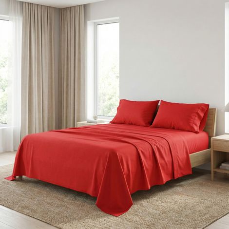 COMPLETO lenzuolo STRONG LENZUOLA tinta unita ROSSO puro COTONE Made in Italy Una Piazza