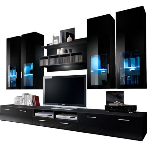 Composizione di mobili TV design collezione LORA. Colori nero opaco e nero lucido (1/2)