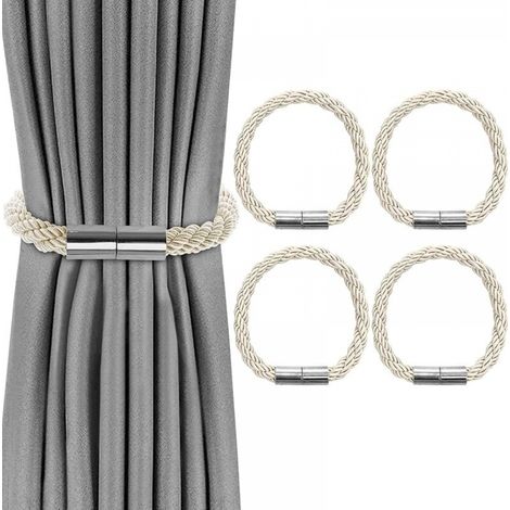 Lot de 4 Embrasses de Rideaux, Embrasses Rideau Aimantée Tressage Magnétiques Rideaux Boucle pour Décoration de Bureau Maison (Beige) (1/5)