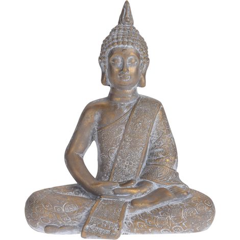 Statua decorativa in poli resina "Buddha in meditazione" per veranda e giardino -Anticato / Large