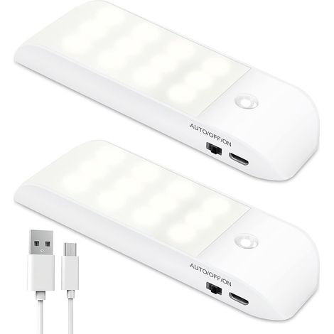 Auto Light, Portable Motion Sensor Light, 3 Mode Night Light 12 LED USB Rechargeable with Magnetic Sticker Warm Light for Wardrobe/Hallway/Staircase/Reading (1/5)