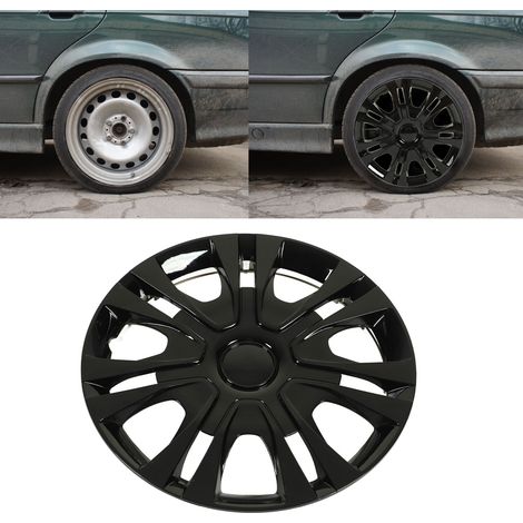 4 enjoliveurs de roue 15 pouces, universels pour Fiat 500 et la plupart des voitures (KY15 Noir) (Surdimensionnés et résistants aux chocs) (1/5)