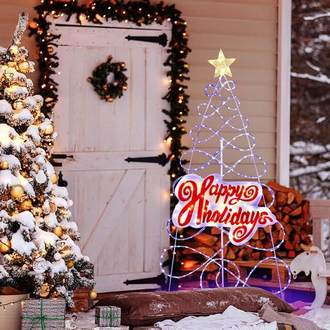 COSTWAY 170cm LED Weihnachtsbaum, beleuchtete Weihnachtsdeko, farbewechselnde Lichter 216 LEDs 6 Lichtmodi, Lichterbaum mit Buchstaben & Stern, Tannenbaum Lichterkette innen außen, Metall (1/5)