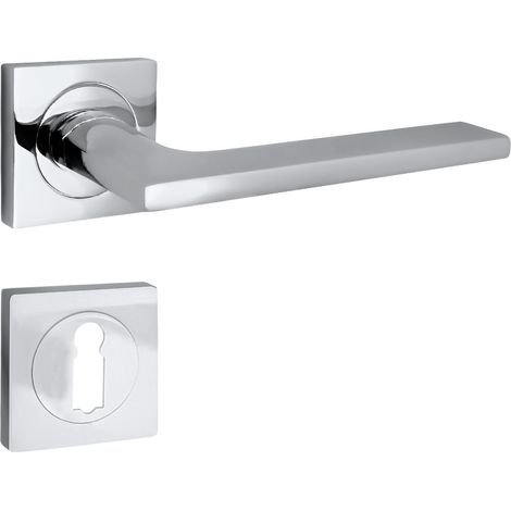domino Türgriff Drückergarnitur BB-Buntbart Set quadratische Rosette Türklinke für Zimmertür, Bürotür, Kellertür & Innentür Türbeschläge aus Aluminium glänzendes Chrom Türdrückergarnitur LINEA-QR M6 (1/5)