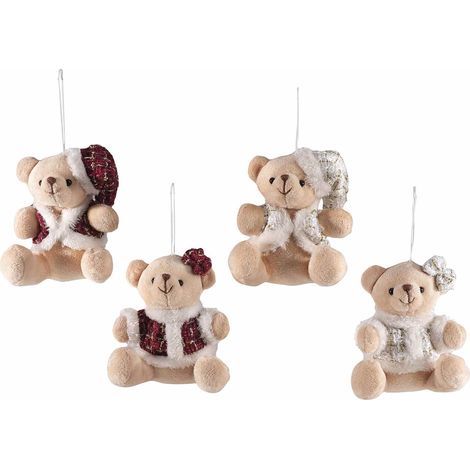 Orsetti natalizi in peluche con cappottino e cappellino di Natale da appendere, set da 8 pezzi, cm 10,5 x 8 x 13 H