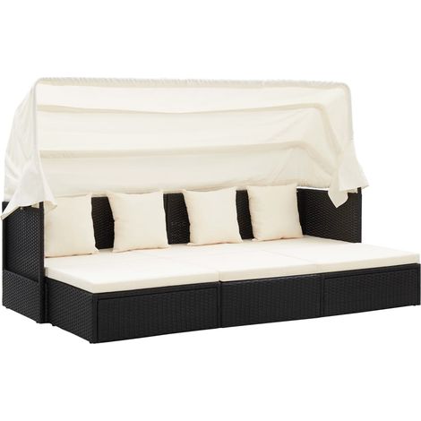 Garten-Sonneninsel mit Dach Schwarz Poly Rattan