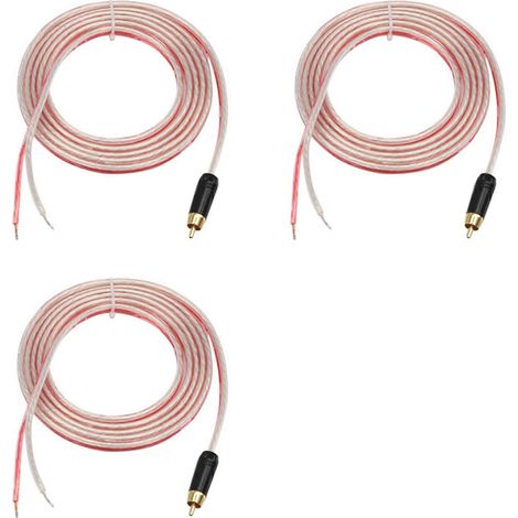 3 câbles de remplacement pour haut-parleurs, fils nus, 1,5 m, avec fiche RCA et extrémités dénudées (1/5)