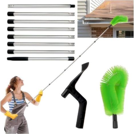 Outils de nettoyage de gouttière, longueur réglable de 3,2 m, outils de nettoyage de gouttière du sol, nettoyeur de gouttière pour enlever les feuilles et les débris des gouttières de toit (1 tête de (1/5)