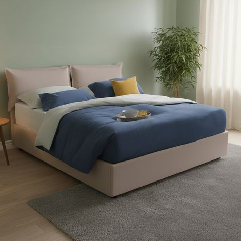 Dmora - Cama matrimonial Dharrou, Cama contenedor con tapizado en ecopiel, 100% Made in Italy, Apertura frontal, adecuado para colchón 140x190 cm, Tórtola (1/5)