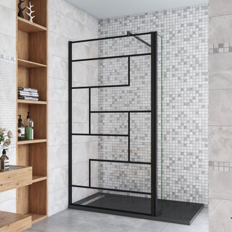 Schwarz Walkin Duschkabine 120x200cm unregelmäßige Form Duschwand mit 40x200cm Flipper Panel +70-120cm Stabilisator 8mm Nano-ESG Duschtrennwand (1/5)