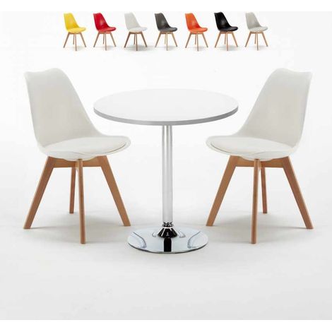 Mesa Redonda Blanca Con 2 Sillas De Colores Interior Bar Nordica Long Island - Blanco (1/5)