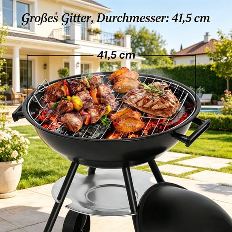 Barbeque robuste extérieur, brasero rond en acier, gril à charbon de bois pour jardin, camping et fête (sans accessoires) (1/4)