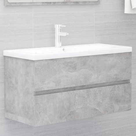 Meuble sous lavabo Meuble sous vasque - avec lavabo intégré Gris béton Aggloméré BV831762 - BonneVie (1/5)