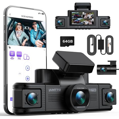 4 Canaux Dashcam Voiture 360°, Caméra Voiture 2K Avant 1080P Arrière Côtés Intérieur, Wi-FI 5GHz, Capteur G Surveillance de Parking, Hardwire Kit - Idéal pour VTC, Taxi et Sécurité Routière (1/5)