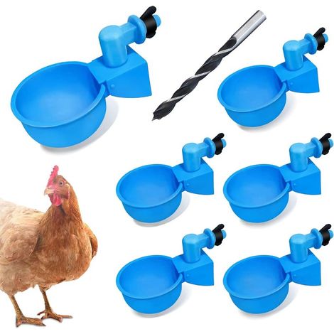 Lot de 6 tasses à eau automatiques pour poulet, mangeoire à eau pour poulet, kit avec scie cloche MPT de 0,3 cm, arrosoir à volaille pour poussins, oie, canard, dinde ou lapin (1/5)