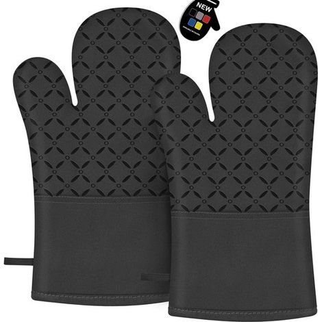 Guantes de cocina resistentes al calor hasta 260 °C，superficie de silicona antideslizante，aptas para hornear，color negro，1 par
