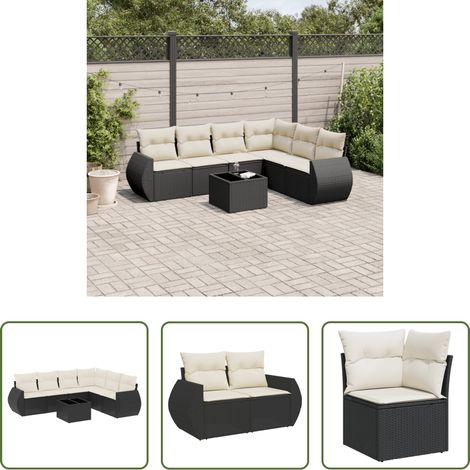vidaXL Canapé en résine - Salon de jardin 7 pcs avec coussins noir résine tressée (1/5)
