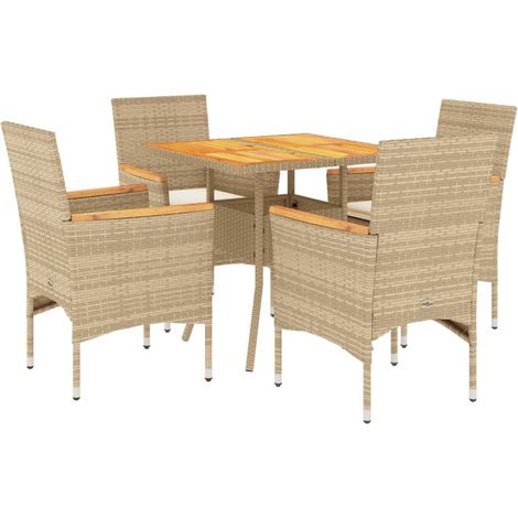 Maison Exclusive - Set Pranzo da Giardino 5 pz con Cuscini Beige Polyrattan Acacia (1/5)