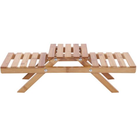 QORVA- Étagère de rangement en bois pliable à 2 niveaux pour plantes en pot et fleurs, support de rangement pour jardin (1/5)