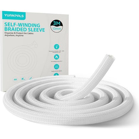 Gaine de rangement de câbles de 13 mm à 3 m pour PC/TV, organiseur de fils à remontage automatique pour la maison, le bureau (blanc) (1/5)