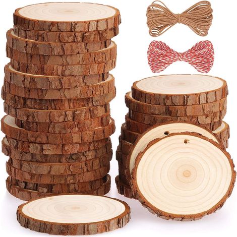 , Tranches de Bois Naturel 30 pièces 7-8 cm bois brut Inachevé pré-percé avec Trou, pratique à la maison (1/5)