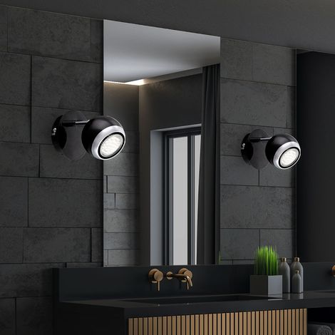 Applique spot mural en métal chromé spot LED orientable, spot mobile, design anneau noir, 1x LED 3W 250 lm blanc chaud, H 11,5 cm, lot de 2 (1/5)