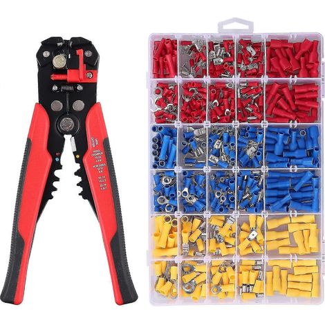 Kit d'outils de sertissage 0,5-6,0 mm, pinces robustes 0,2-6 mm, avec 500 connecteurs isolés. Comprend des cosses mâles, femelles, à fourche, à cosse annulaire et des embouts de raccordement. (1/5)