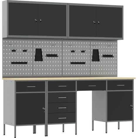 vidaXL Armario de trabajo 10 uds. Negro Madera Ingenierizada y Acero (1/2)