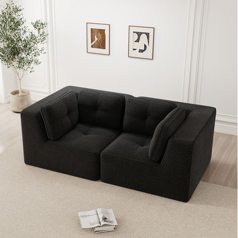 Canapé d’angle modulaire 208x104x69 cm noir en velours côtelé sans cadre avec assise profonde (1/5)