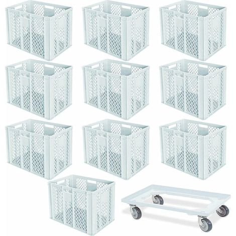 BRB 10er SPAR-Set Euro-Stapelbehälter PLUS Transportroller, 600x400x410 mm Industriequalität lebensmittelecht weiß