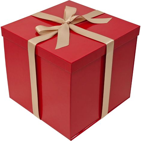 Boîte Cadeau Rouge 22x22x20,5 cm, Boîtes Cadeaux Premium pour Cadeaux avec Couvercle et Ruban pour la Saint-Valentin, Noël, Mariage, Anniversaire (1/4)