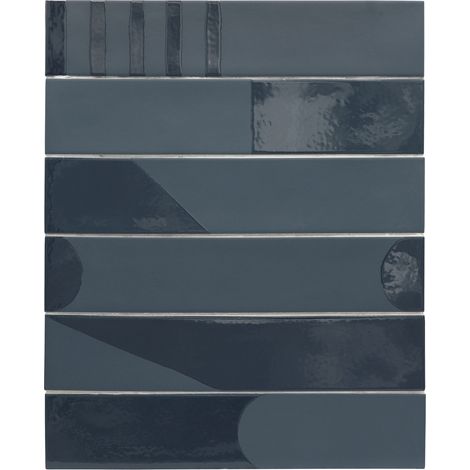 Carrelage sol / mur brique déco mixe mate et brillant effet béton bleu pétrole 6x30 cm WADI DECOR INDACO (vendu par boite de 0,50m2) (1/4)