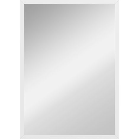 Specchio da parete rettangolare 50 x 70 cm, cornice in legno bianco, ideale per bagno, soggiorno o camera da letto (1/5)