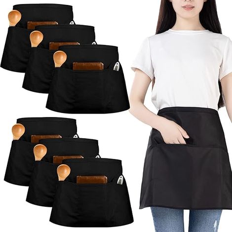 6 Pièces Tablier Taille, Imperméable Chef Tablier, Cuisine Demi Tablier avec 3 Poches, Hommes et Femmes Court Tablier (1/4)