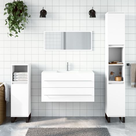 Armoire de salle de bain Meuble de salle de bain Meuble de rangement avec miroir blanc bois d'ingénierie 94276 (1/5)