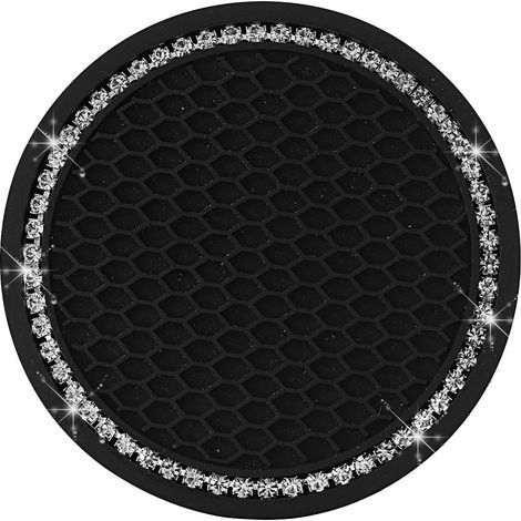 4-piece car coaster set, 2.75-inch silicone non-slip crystal car coasters, car interior accessories, GM coaster mats (black) (1/5)
