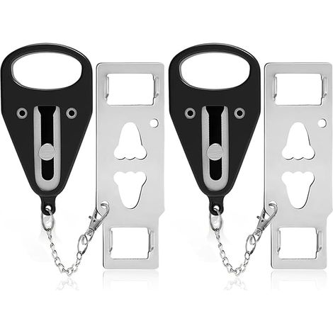Verrou de porte noir - Serrure portable de sécurité pour intimité et protection en hôtel, voyage, maison, appartement et école. (1/5)