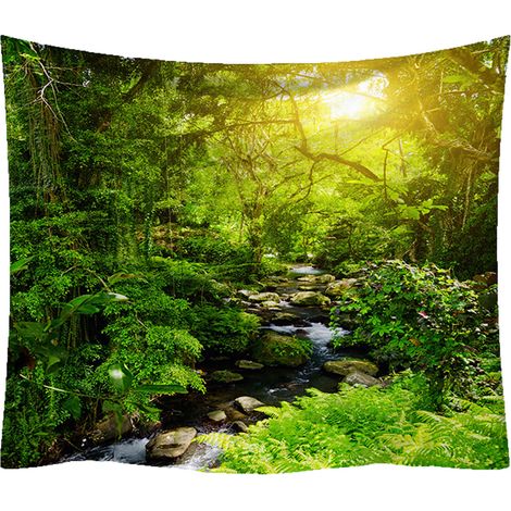 1 Tapisserie Forêt, Impression Paysage Naturel, Polyester Lavable, Décoration Murale Salon Chambre (1/5)